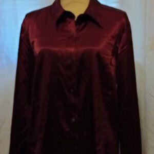 Burgundy long sleeve silky blouse